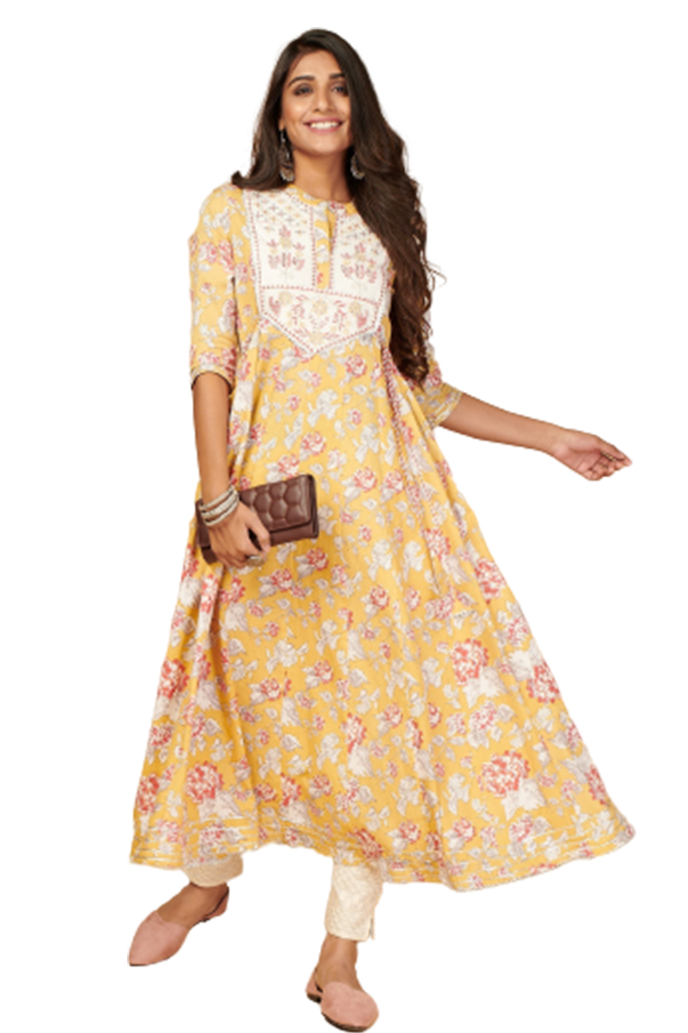 yellow-and-cream-long-anarkali-with-embroidered-yoke
